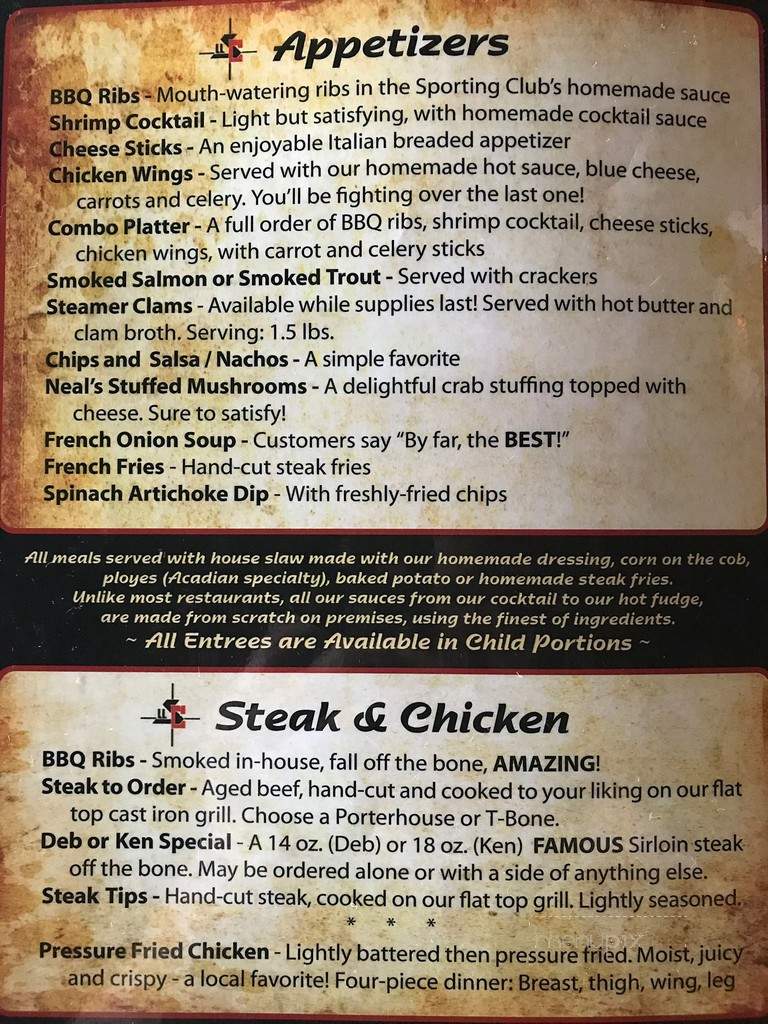 Long Lake Sporting Club - Sinclair, ME menu_pic