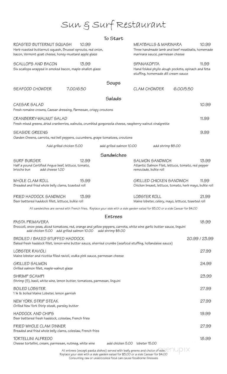 Sun & Surf Restaurant - York, ME menu_pic