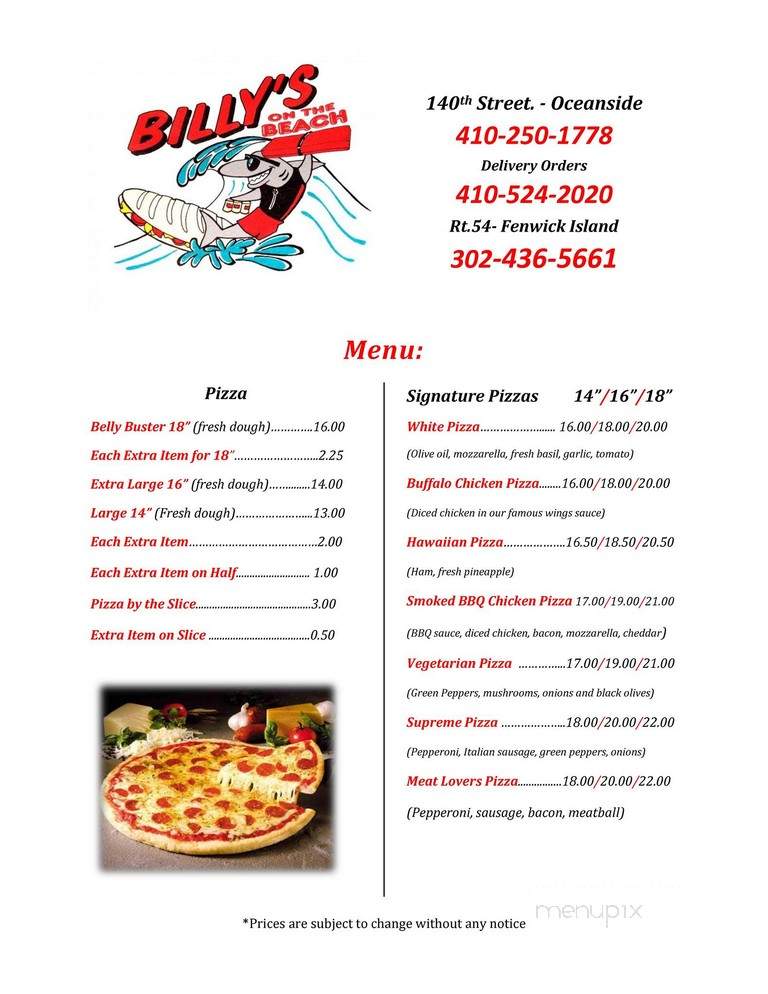 Billy's Sub Shop & Pizza - Ocean City, MD menu_pic