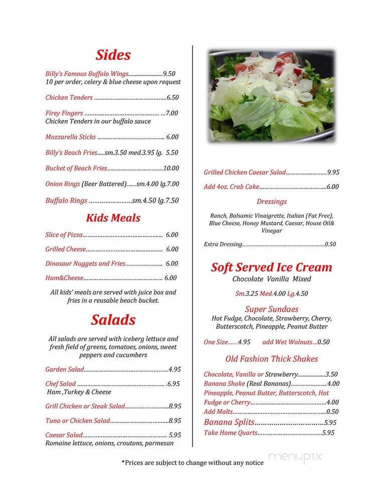 Billy's Sub Shop & Pizza - Ocean City, MD menu_pic