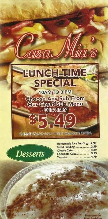 Casa Mia's - Parkville, MD menu_pic