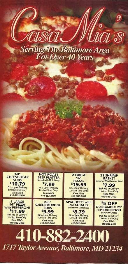 Casa Mia's - Parkville, MD menu_pic