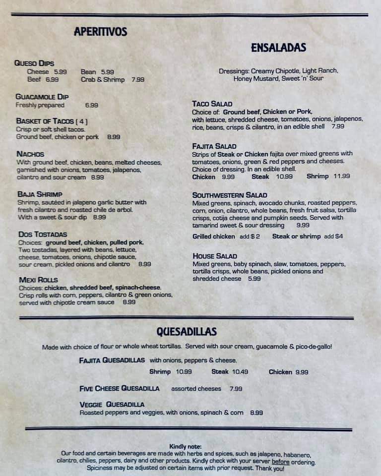 Casa Rico Mexican Restaurant - Frederick, MD menu_pic