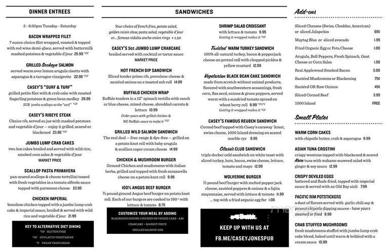 Casey Jones Restaurant - La Plata, MD menu_pic
