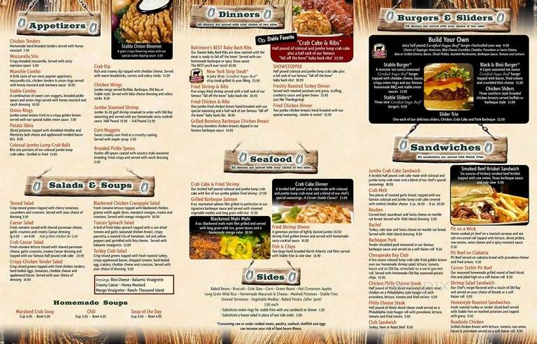Corner Stable - Cockeysville, MD menu_pic