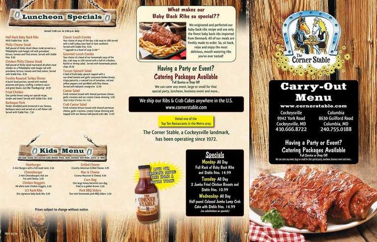 Corner Stable - Cockeysville, MD menu_pic