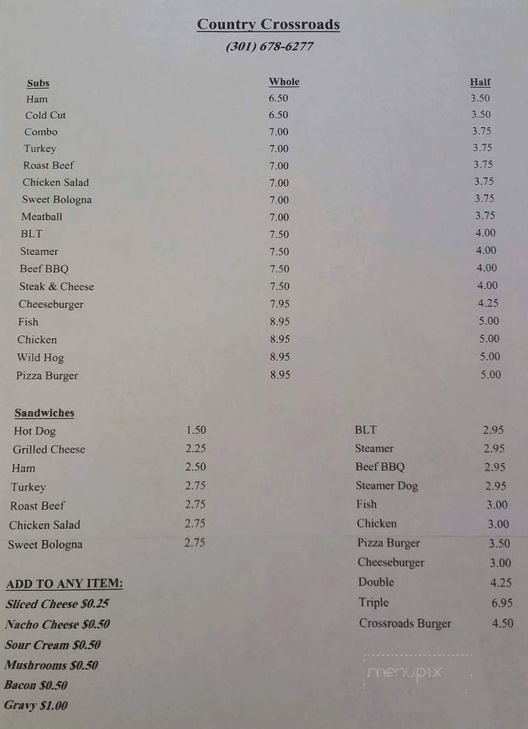 Country Crossroads - Hancock, MD menu_pic