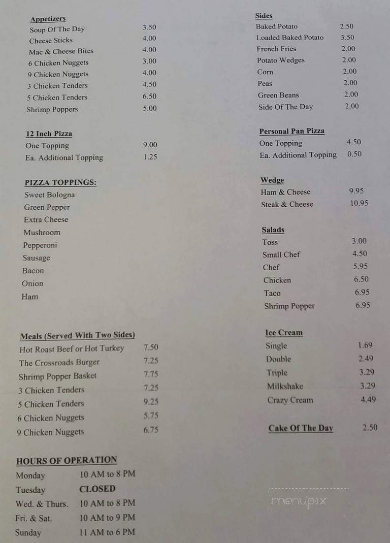 Country Crossroads - Hancock, MD menu_pic