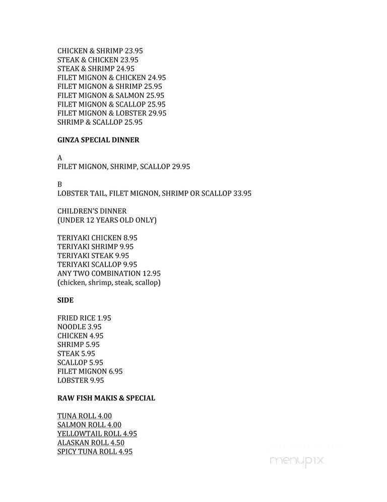 Ginza Japanese Restaurant - Owings Mills, MD menu_pic