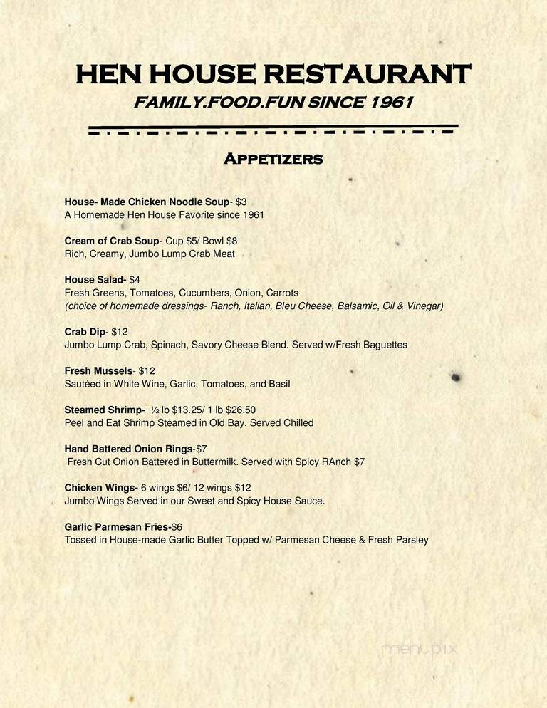 Hen House West - Frostburg, MD menu_pic