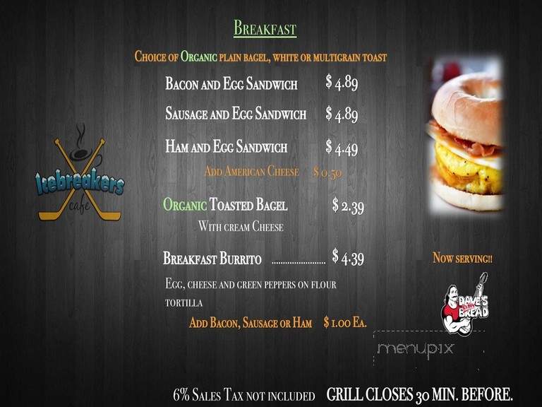 Icebreakers Cafe - Laurel, MD menu_pic