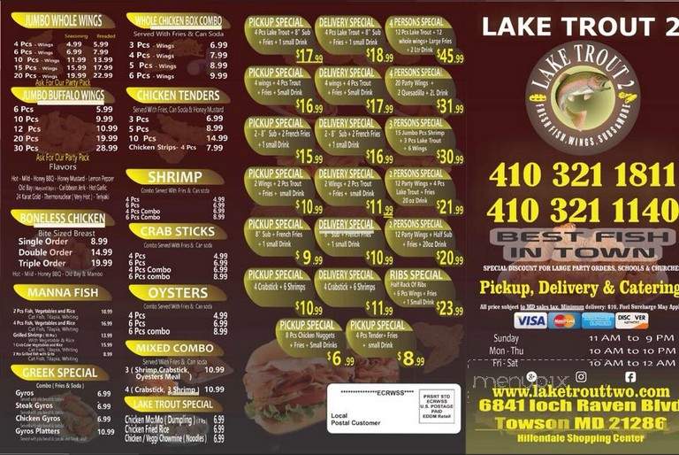 Lake Trout 2 - Baltimore, MD menu_pic