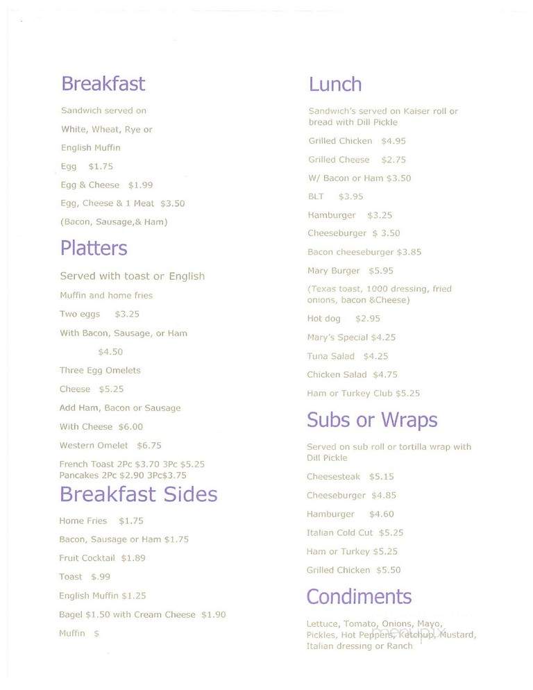 Mary's Cafe - Hyattsville, MD menu_pic