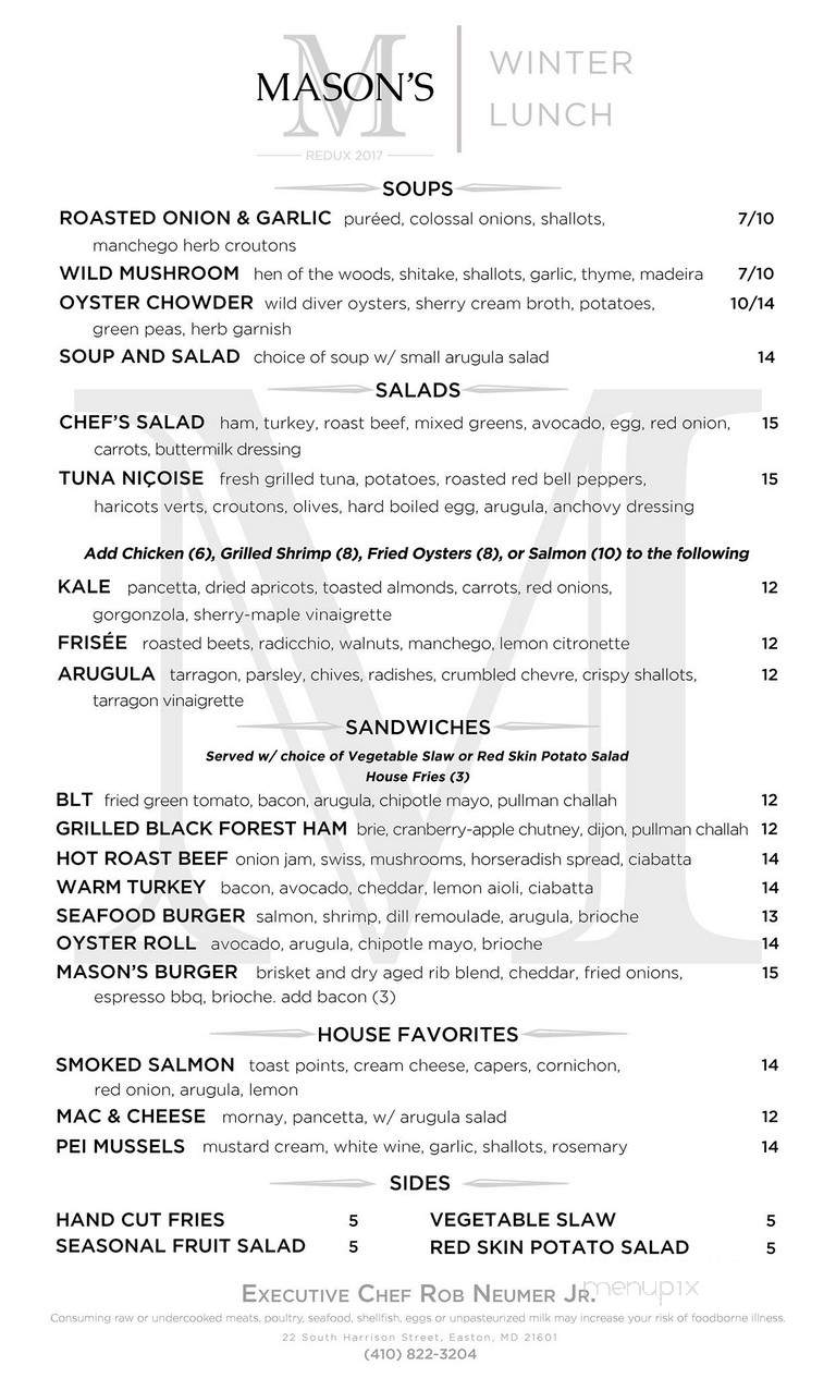 Mason's - Easton, MD menu_pic