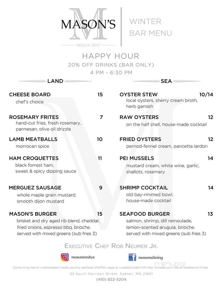 Mason's - Easton, MD menu_pic