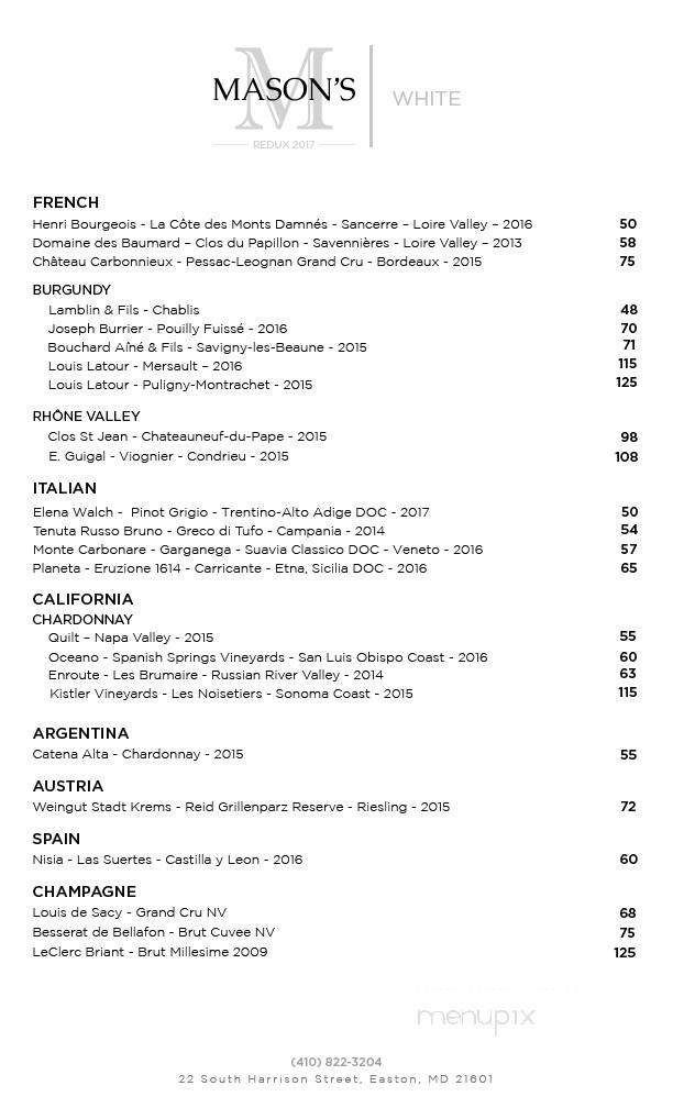 Mason's - Easton, MD menu_pic