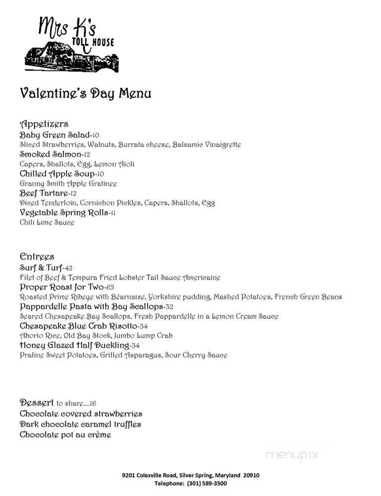 Mrs K Toll House - Silver Spring, MD menu_pic