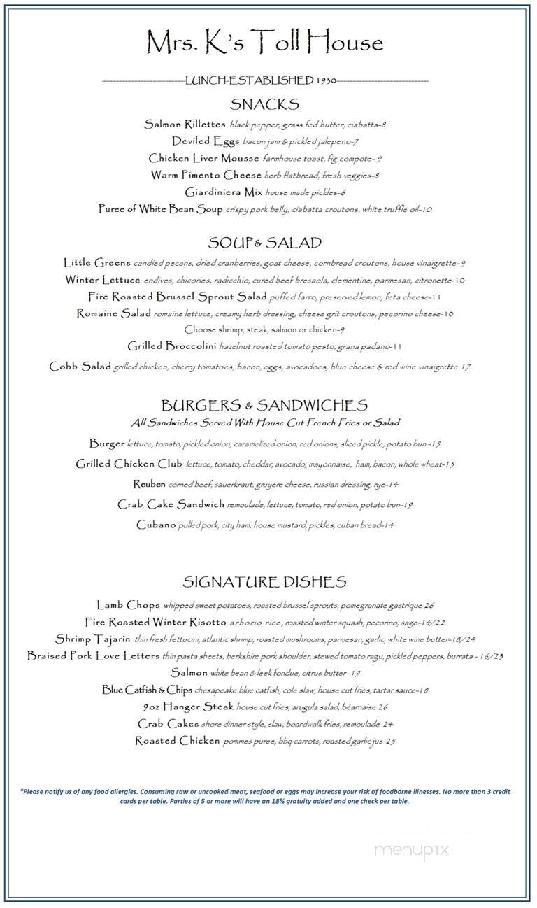 Mrs K Toll House - Silver Spring, MD menu_pic