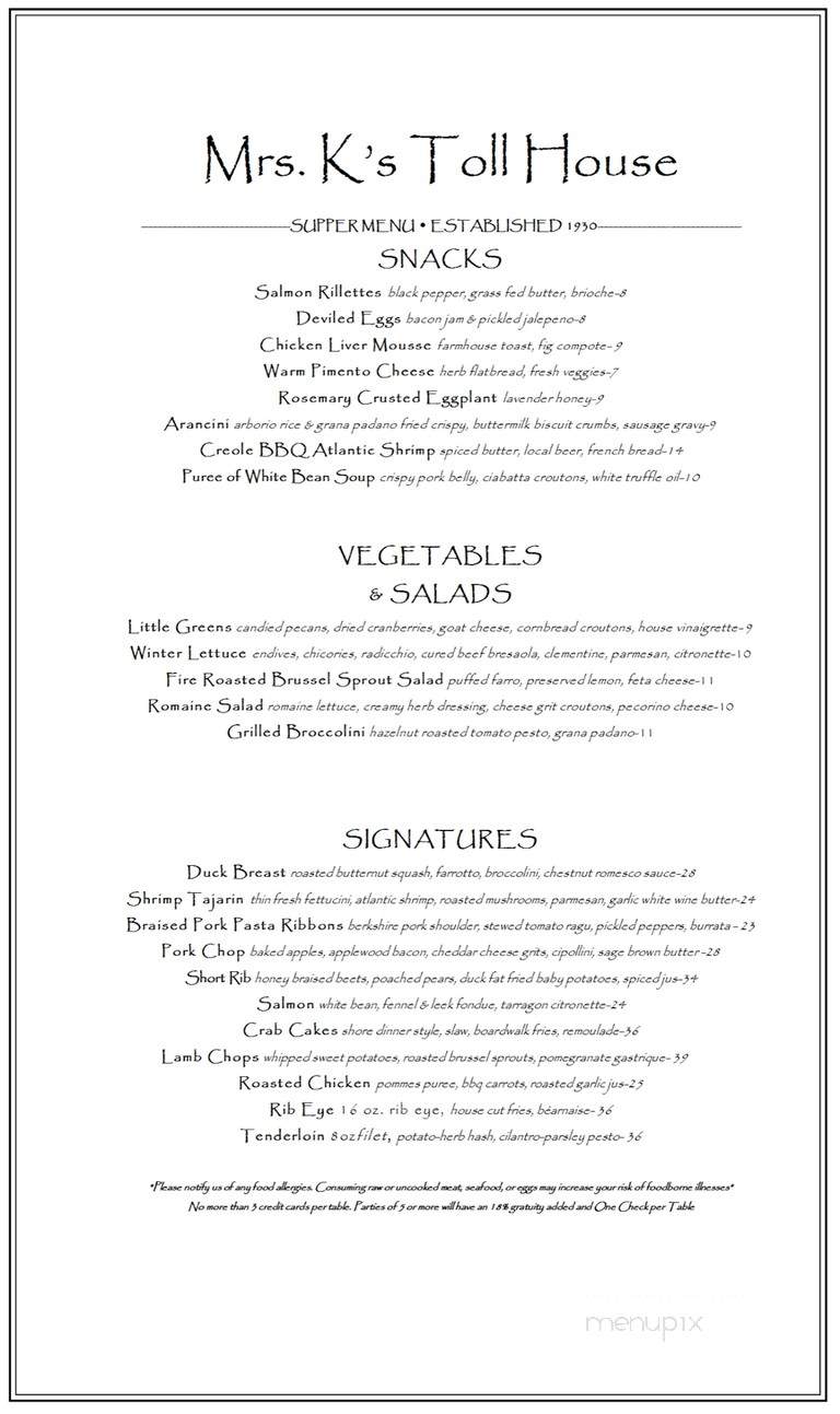 Mrs K Toll House - Silver Spring, MD menu_pic