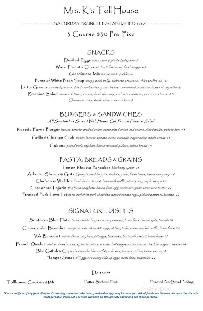 Mrs K Toll House - Silver Spring, MD menu_pic