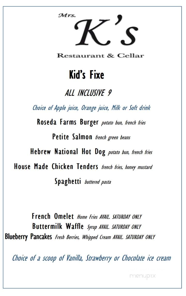 Mrs K Toll House - Silver Spring, MD menu_pic