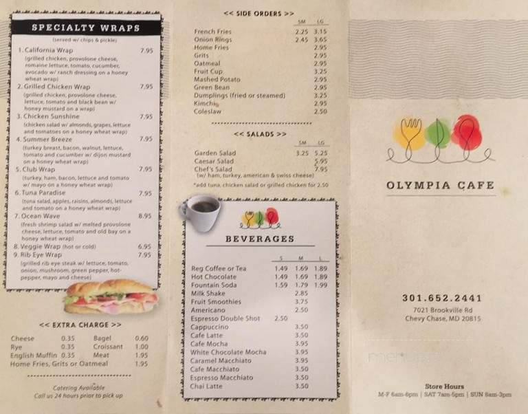 Olympia Coffee Shoppe - Chevy Chase, MD menu_pic