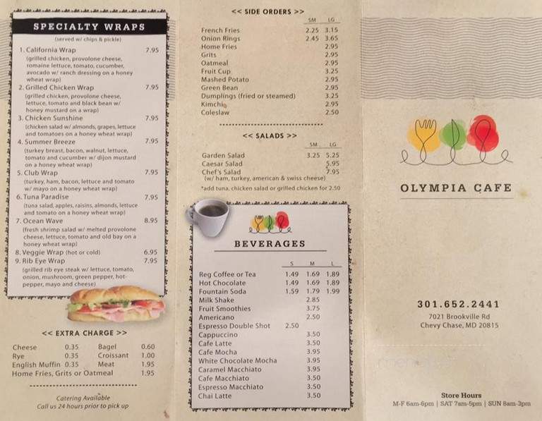 Olympia Coffee Shoppe - Chevy Chase, MD menu_pic