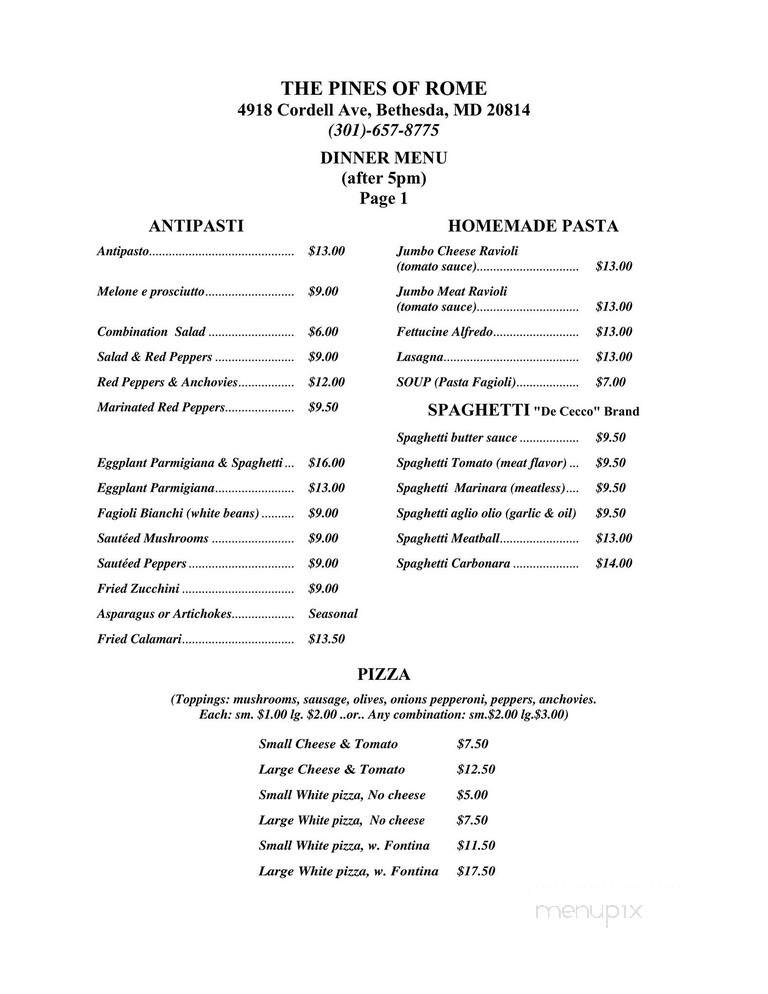 Pines Of Rome - Bethesda, MD menu_pic