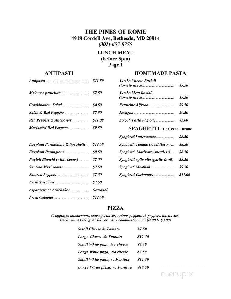 Pines Of Rome - Bethesda, MD menu_pic