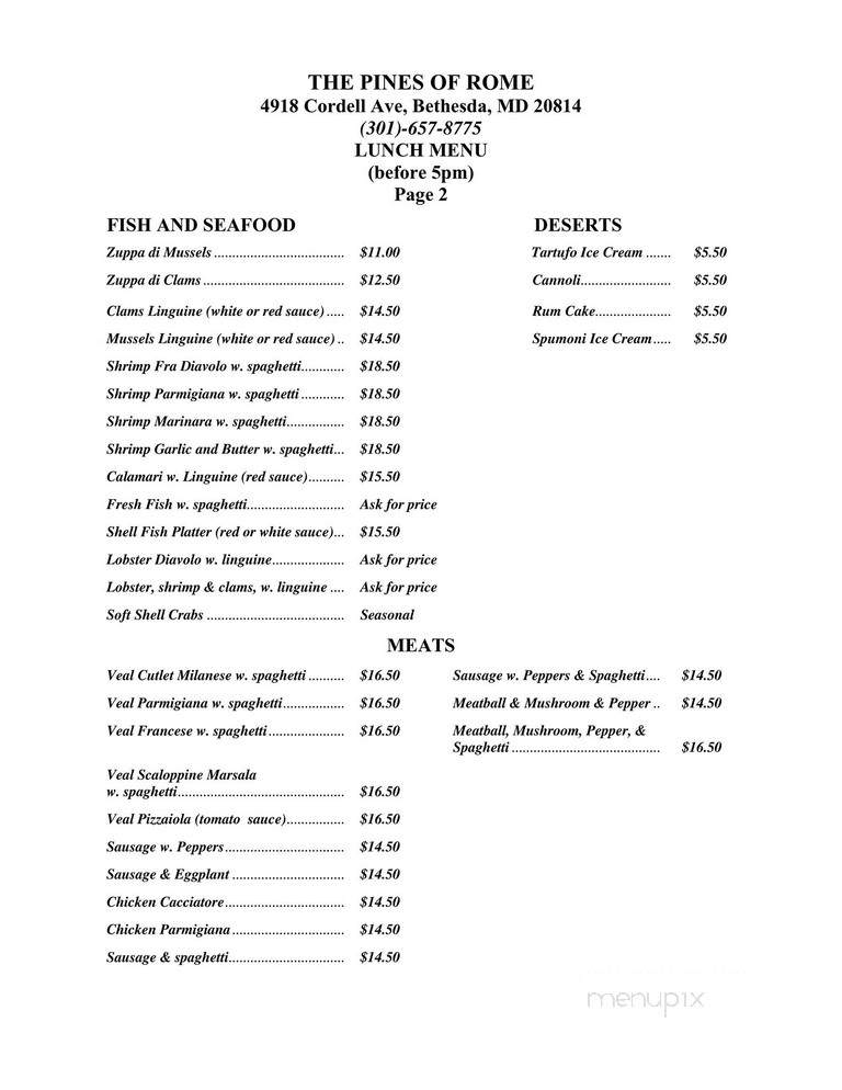 Pines Of Rome - Bethesda, MD menu_pic