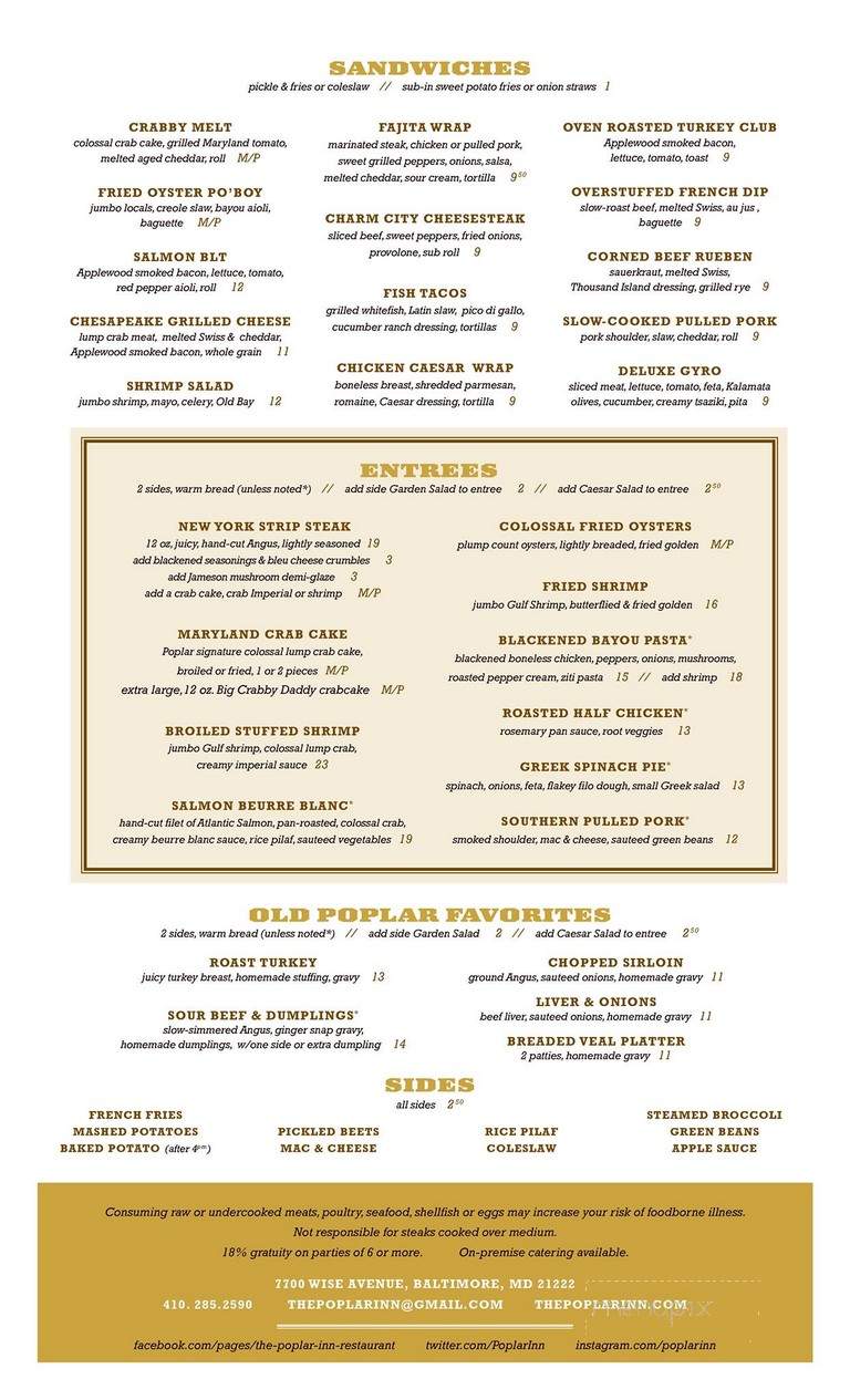Poplar Inn - Baltimore, MD menu_pic