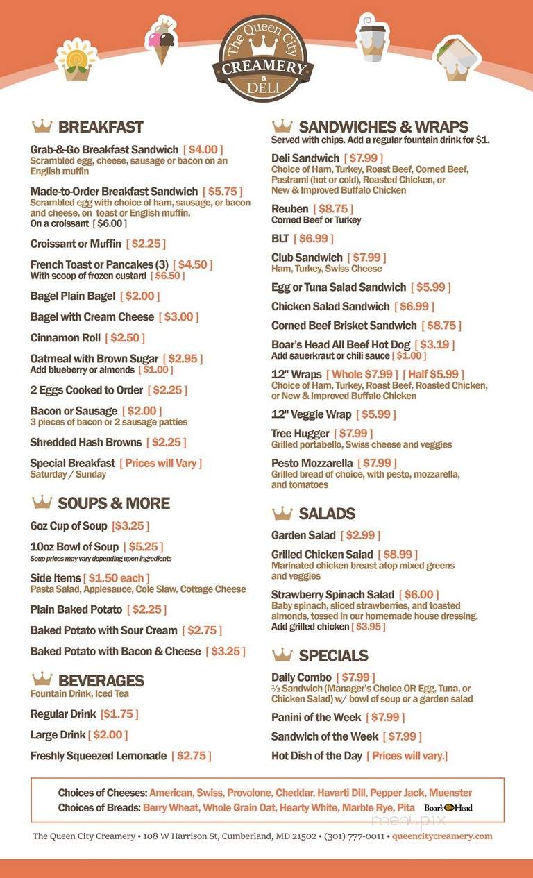 Queen City Creamery & Deli - Cumberland, MD menu_pic