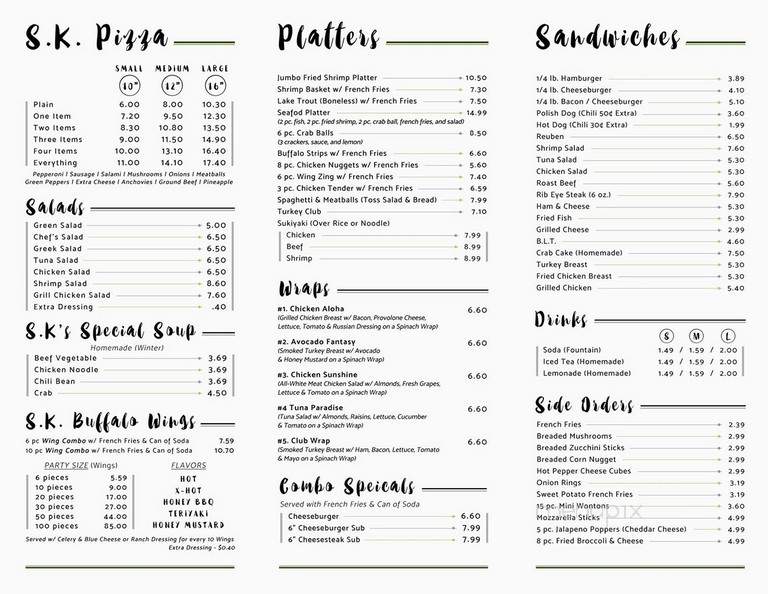 S K Pizza & Subs - Crownsville, MD menu_pic