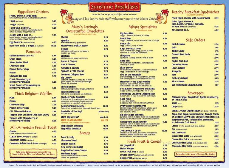 Sahara Cafe - Ocean City, MD menu_pic