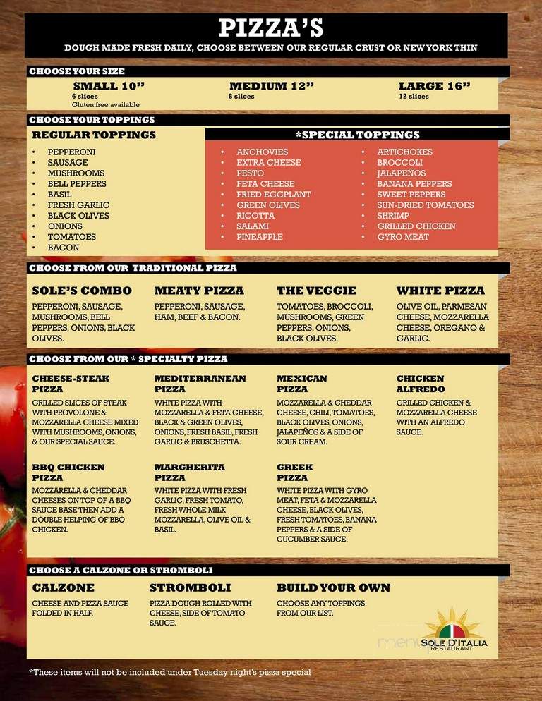 Sole Ditalia Pizza - Silver Spring, MD menu_pic