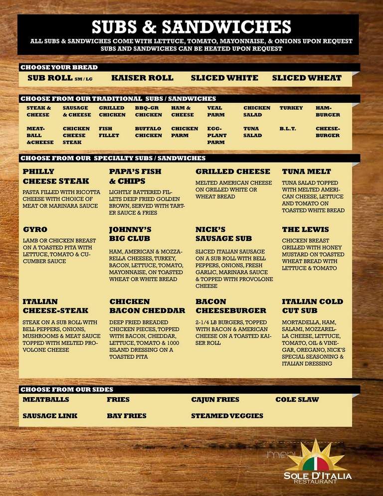 Sole Ditalia Pizza - Silver Spring, MD menu_pic