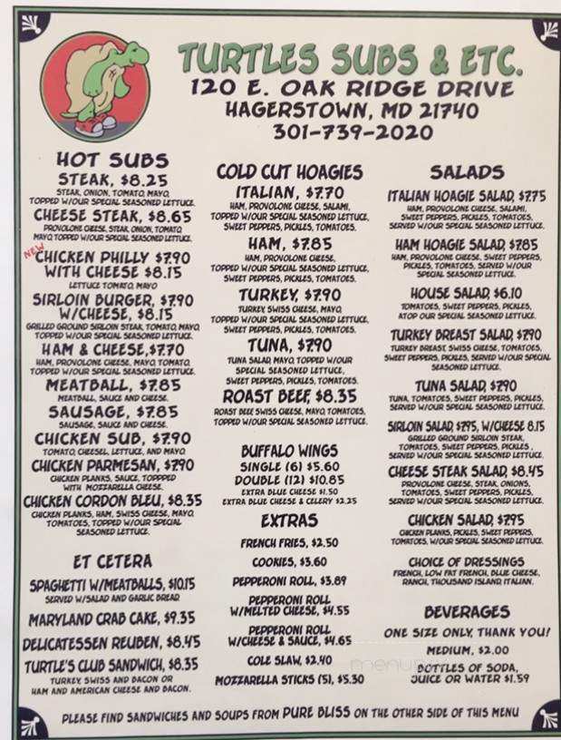 Turtle's Subs - Hagerstown, MD menu_pic