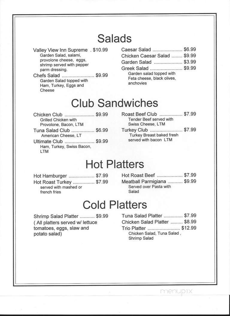 Valley View Inn - Parkville, MD menu_pic
