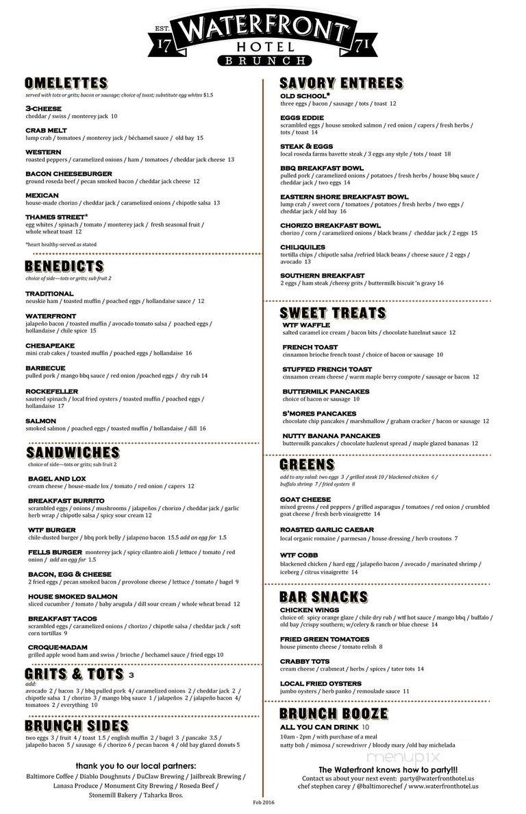 Waterfront Hotel - Baltimore, MD menu_pic