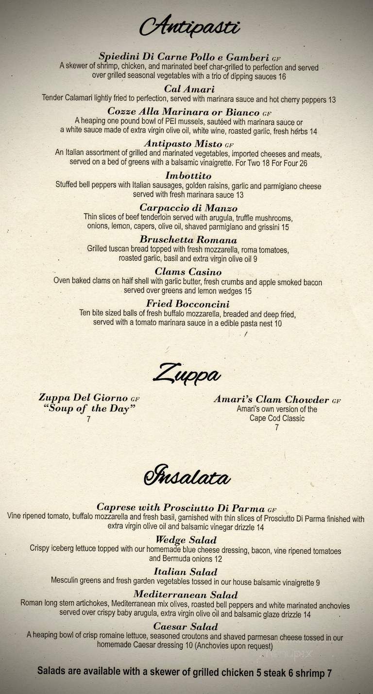Amari Bar & Ristorante - East Sandwich, MA menu_pic