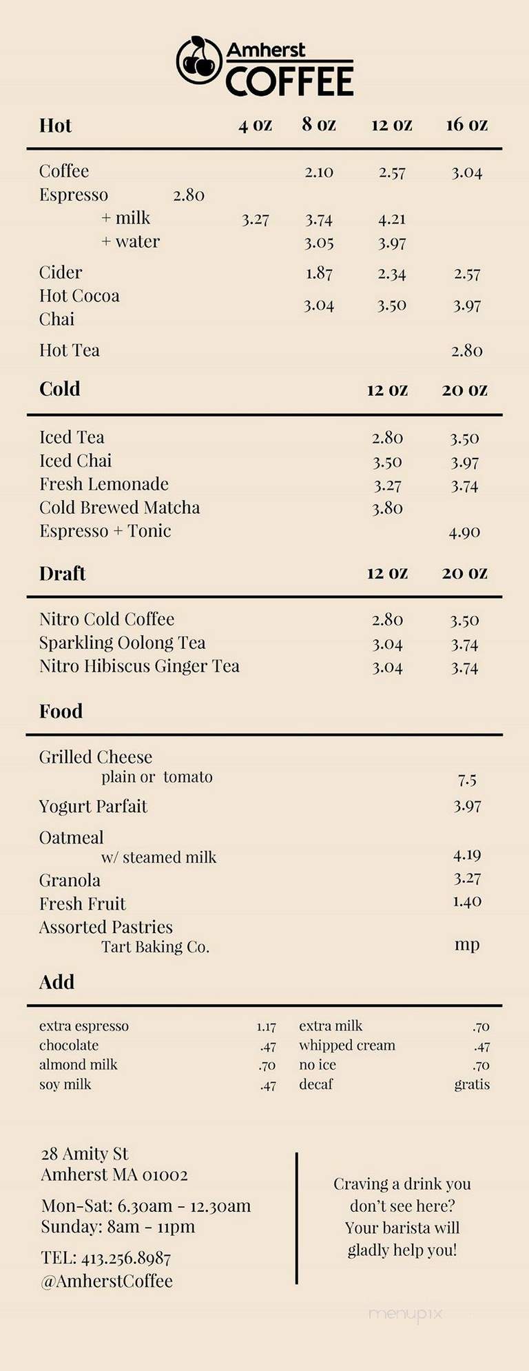 Amherst Coffee - Amherst, MA menu_pic