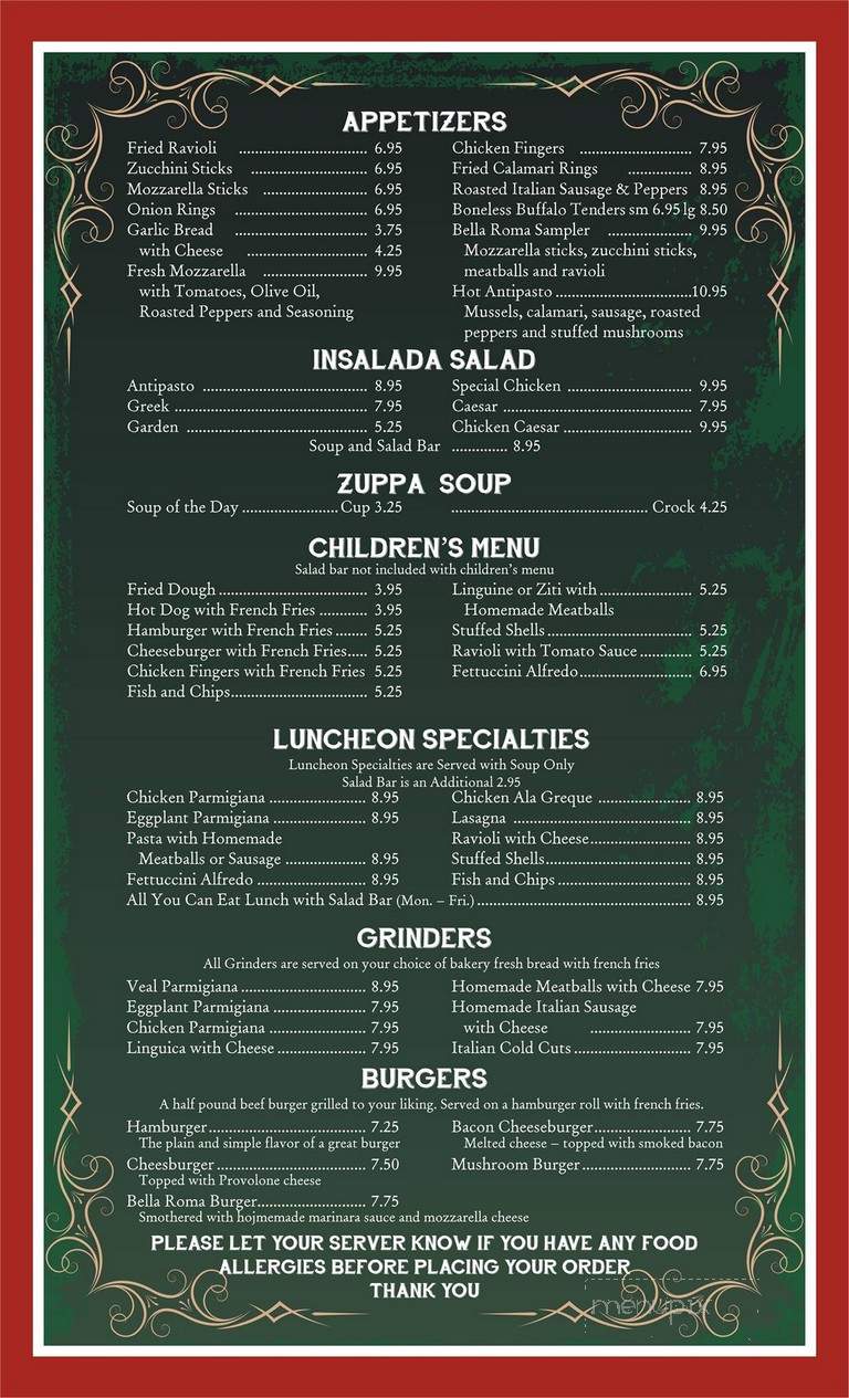 Bella Roma - Taunton, MA menu_pic