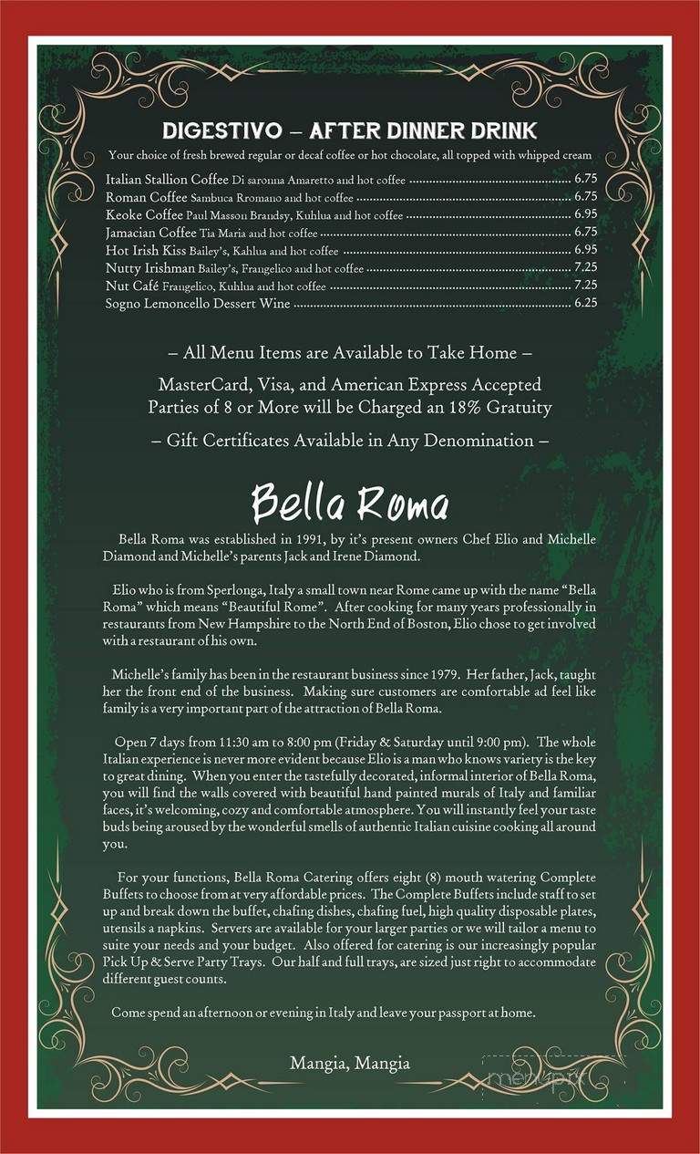 Bella Roma - Taunton, MA menu_pic