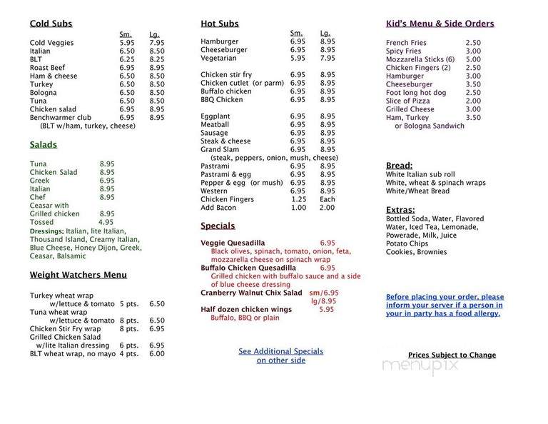 Benchwarmer Sub Shop - Duxbury, MA menu_pic