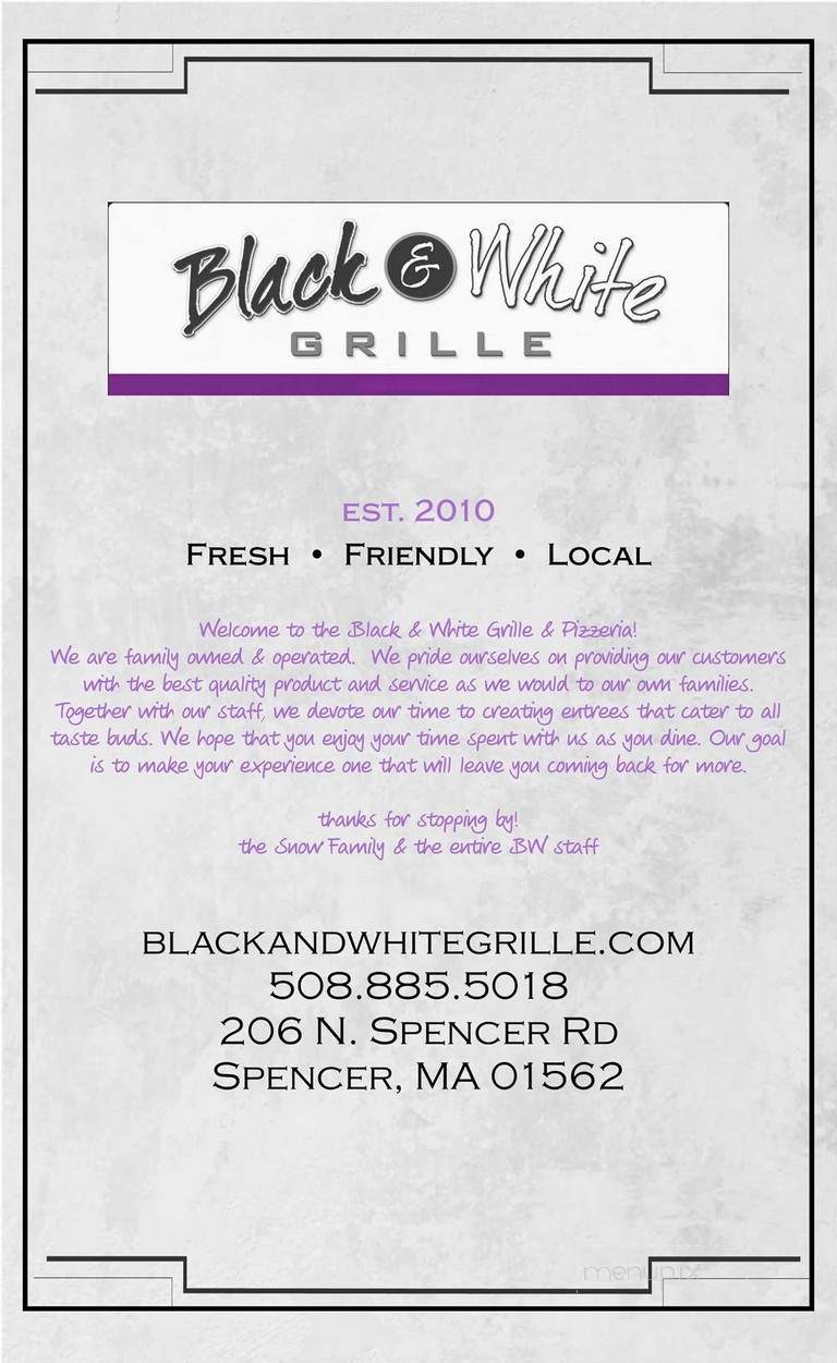 Black & White Restaurant - Spencer, MA menu_pic