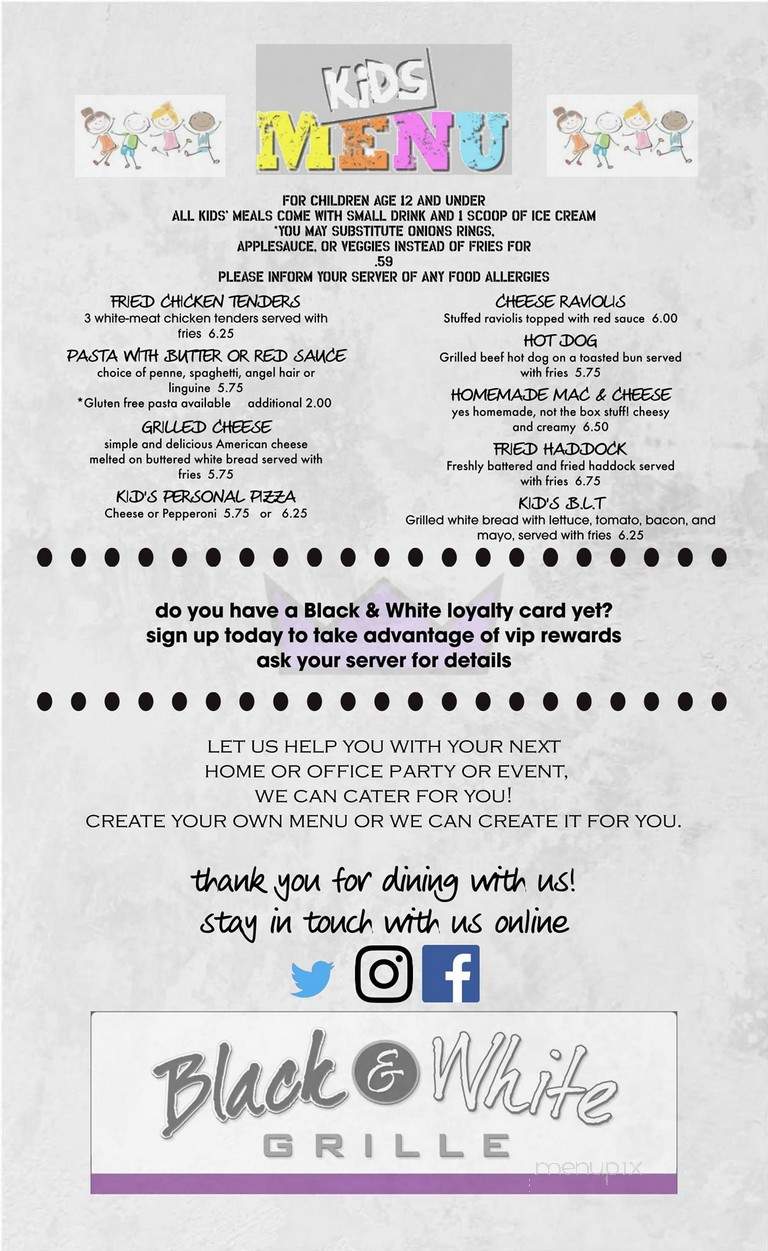 Black & White Restaurant - Spencer, MA menu_pic