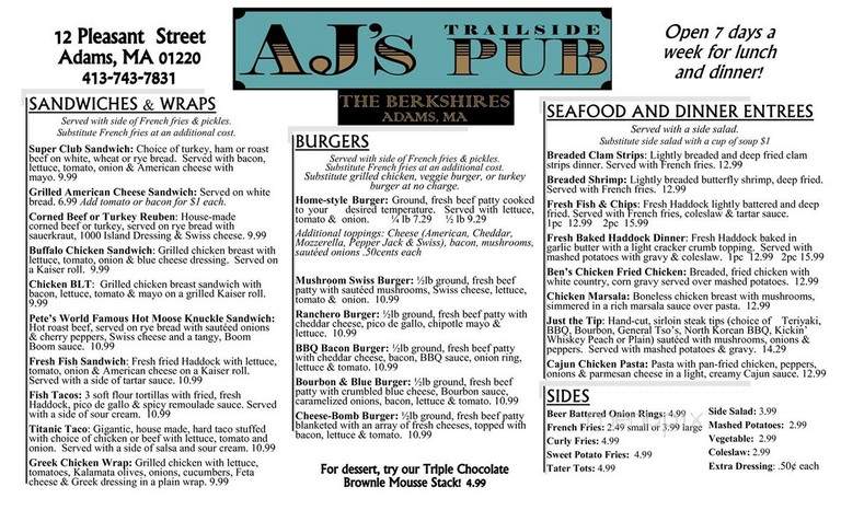 C J's Sports Pub - Adams, MA menu_pic