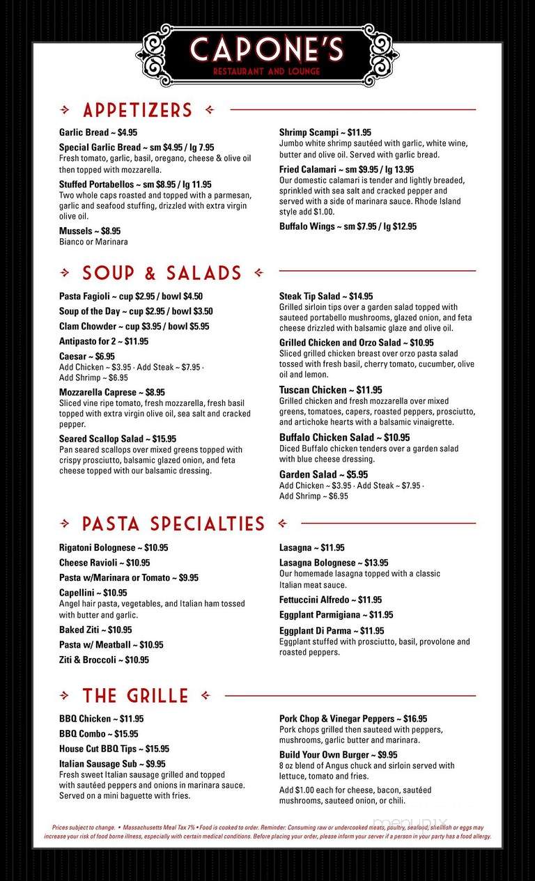 Capone's Restaurant - Peabody, MA menu_pic