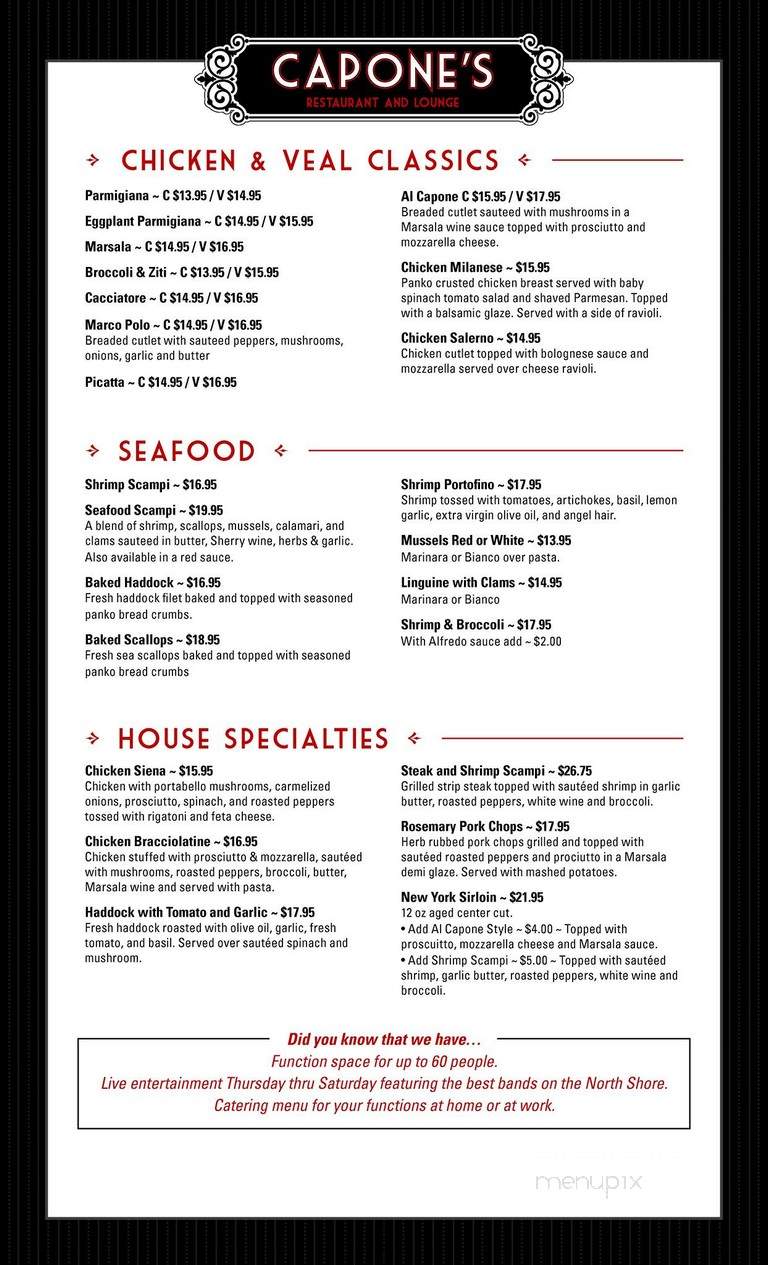 Capone's Restaurant - Peabody, MA menu_pic