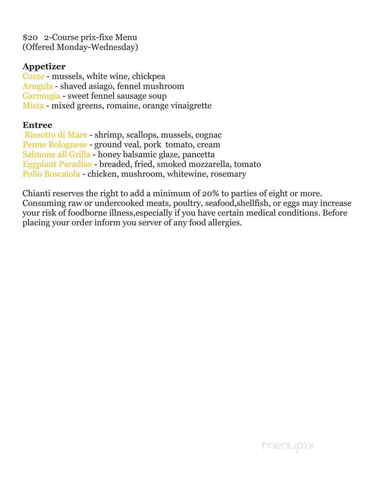 Chianti Cafe - Beverly, MA menu_pic